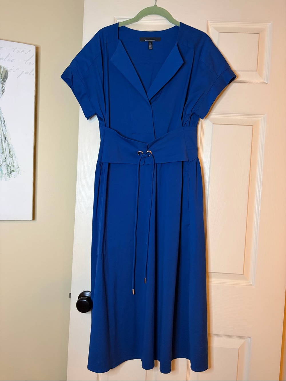 White House Black Market Blue Belted A-Line Midi Dress